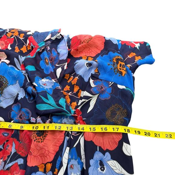 Lane Bryant Faux Wrap Midi Dress Navy Orange Ruffle Flutter Sleeve Size 16 - Picture 9 of 10